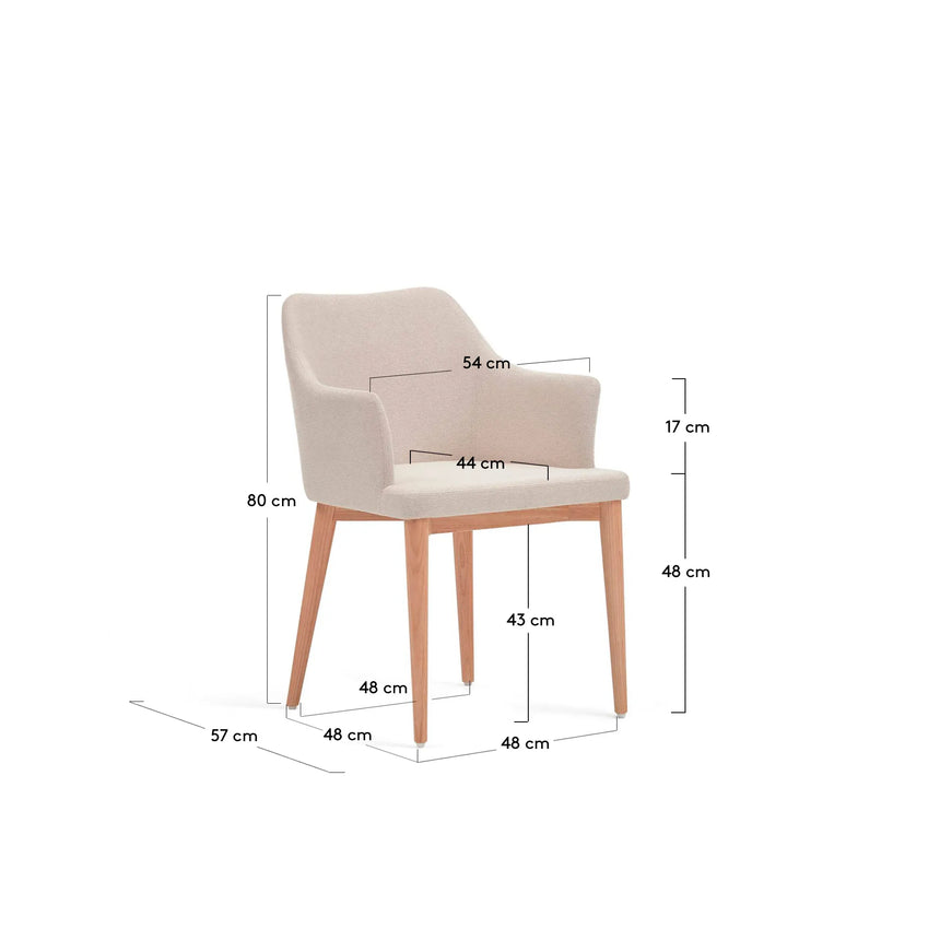 Croft Stuhl mit beiger Chenille und Beinen aus massiver Esche von Kave Home – Produktbild 3