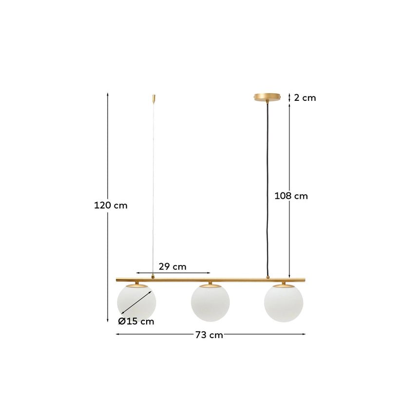 Deckenleuchte Brisia aus Metall mit gebürstetem Messing-Finish und drei mattierten Glaskugeln Ø 15 cm von Kave Home – Bild 3