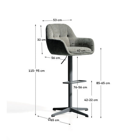 Drehhocker Dorina mit grüner Chenille und Stahlbeinen mit grünem Finish von Kave Home – Bild 3