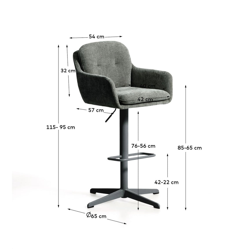 Drehhocker Lexa mit grüner Chenille und Stahlbeinen mit grünem Finish von Kave Home – Bild 3