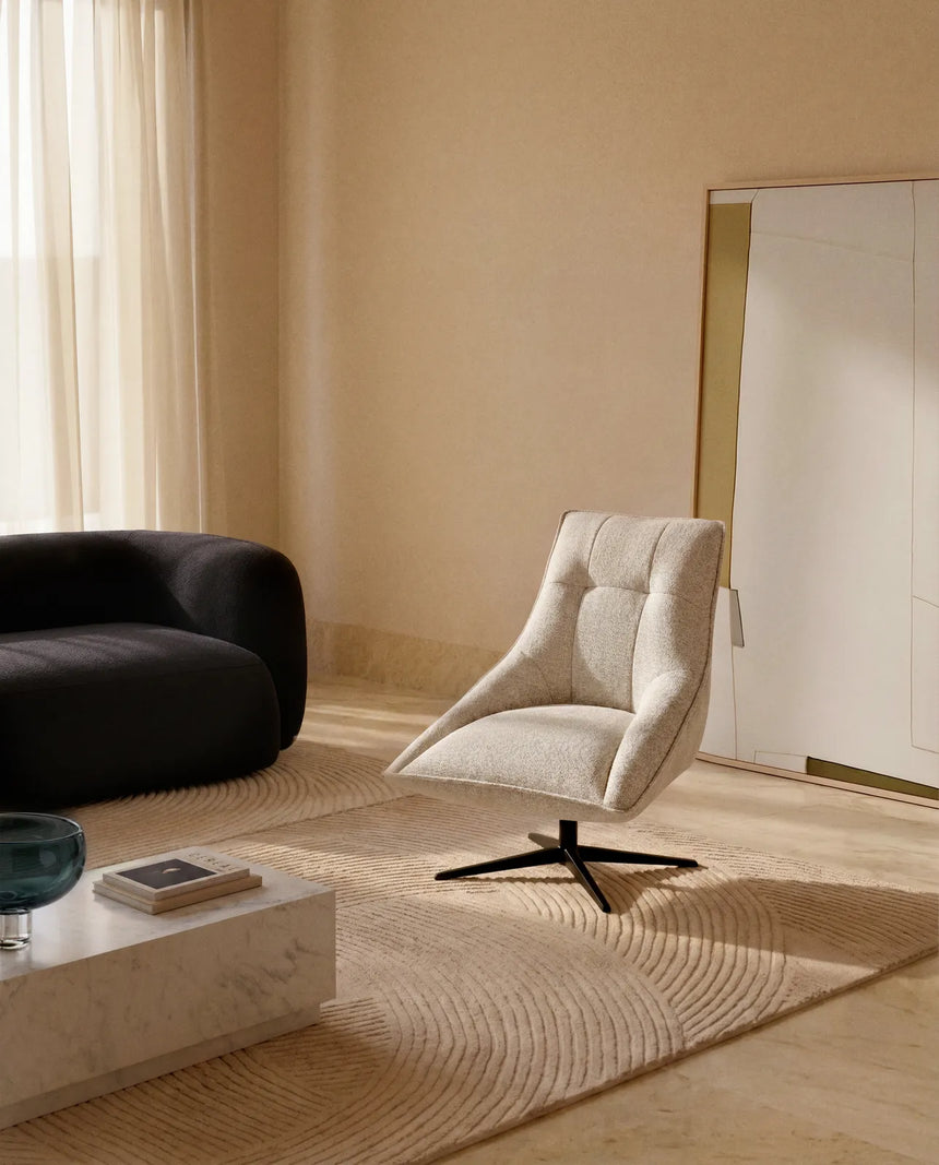 Drehsessel Dirala mit beiger Chenille und schwarz lackiertem Stahl, FSC 100 % von Kave Home – Bild 2