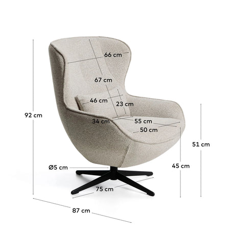 Drehsessel Sorile mit beiger Chenille und schwarz lackiertem Stahl, FSC 100 % von Kave Home – Bild 2