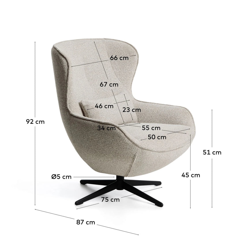Drehsessel Sorile mit beiger Chenille und schwarz lackiertem Stahl, FSC 100 % von Kave Home – Bild 2