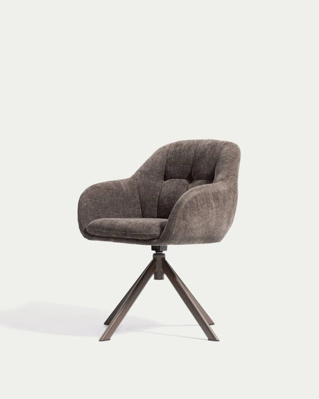 Drehstuhl Dorina aus brauner Chenille und Stahlbeinen mit braunem Finish von Kave Home – Bild 2