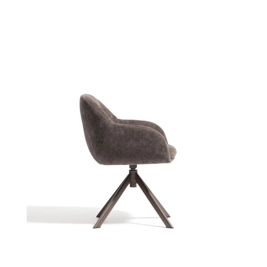 Drehstuhl Dorina aus brauner Chenille und Stahlbeinen mit braunem Finish von Kave Home – Bild 3