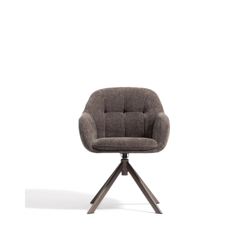 Drehstuhl Dorina aus brauner Chenille und Stahlbeinen mit braunem Finish von Kave Home – Bild 5