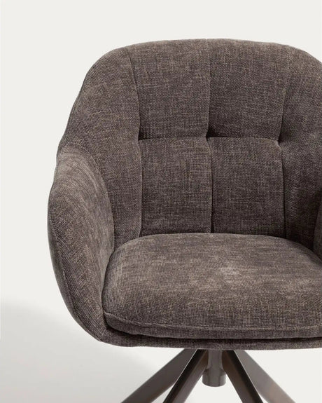 Drehstuhl Dorina aus brauner Chenille und Stahlbeinen mit braunem Finish von Kave Home – Bild 6