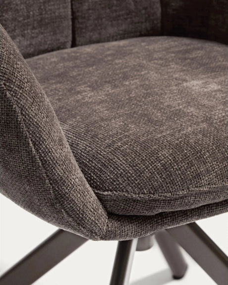 Drehstuhl Dorina aus brauner Chenille und Stahlbeinen mit braunem Finish von Kave Home – Bild 7