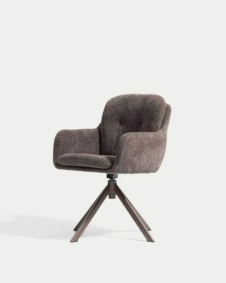 Drehstuhl Lexa aus brauner Chenille und Stahlbeinen mit braunem Finish von Kave Home – Bild 2