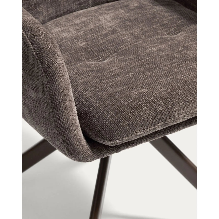 Drehstuhl Lexa aus brauner Chenille und Stahlbeinen mit braunem Finish von Kave Home – Bild 7