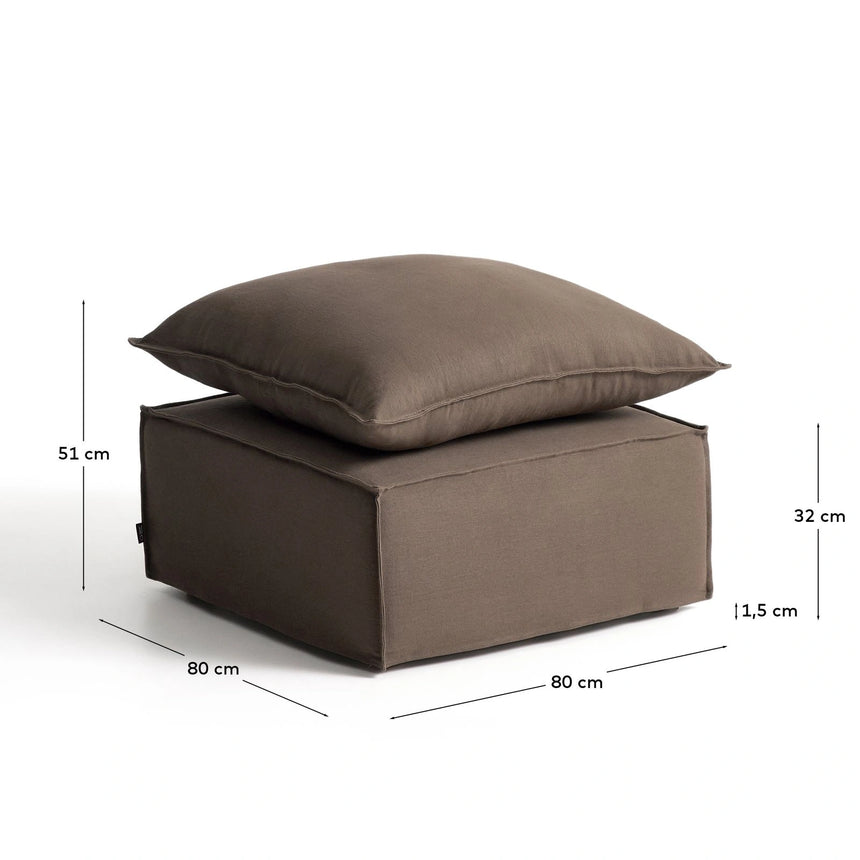 Fußablage Anarela mit abnehmbarem Bezug und Kissen aus 100 % Leinen in Taupe, 80 x 80 cm, FSC Mix Credit von Kave Home – Bild 3