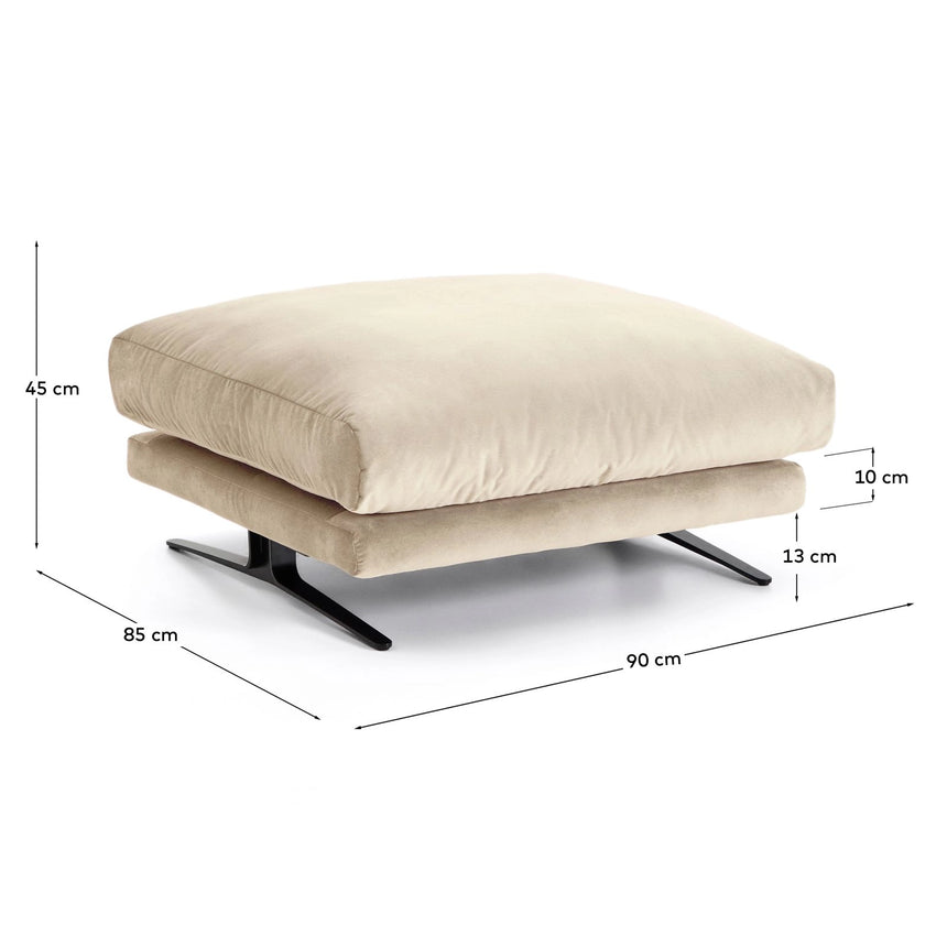 Fußablage Veliro mit perlfarbenem Samt und Stahlbeinen mit schwarzem Finish, 85 x 90 cm, FSC Mix Credit von Kave Home – Bild 3