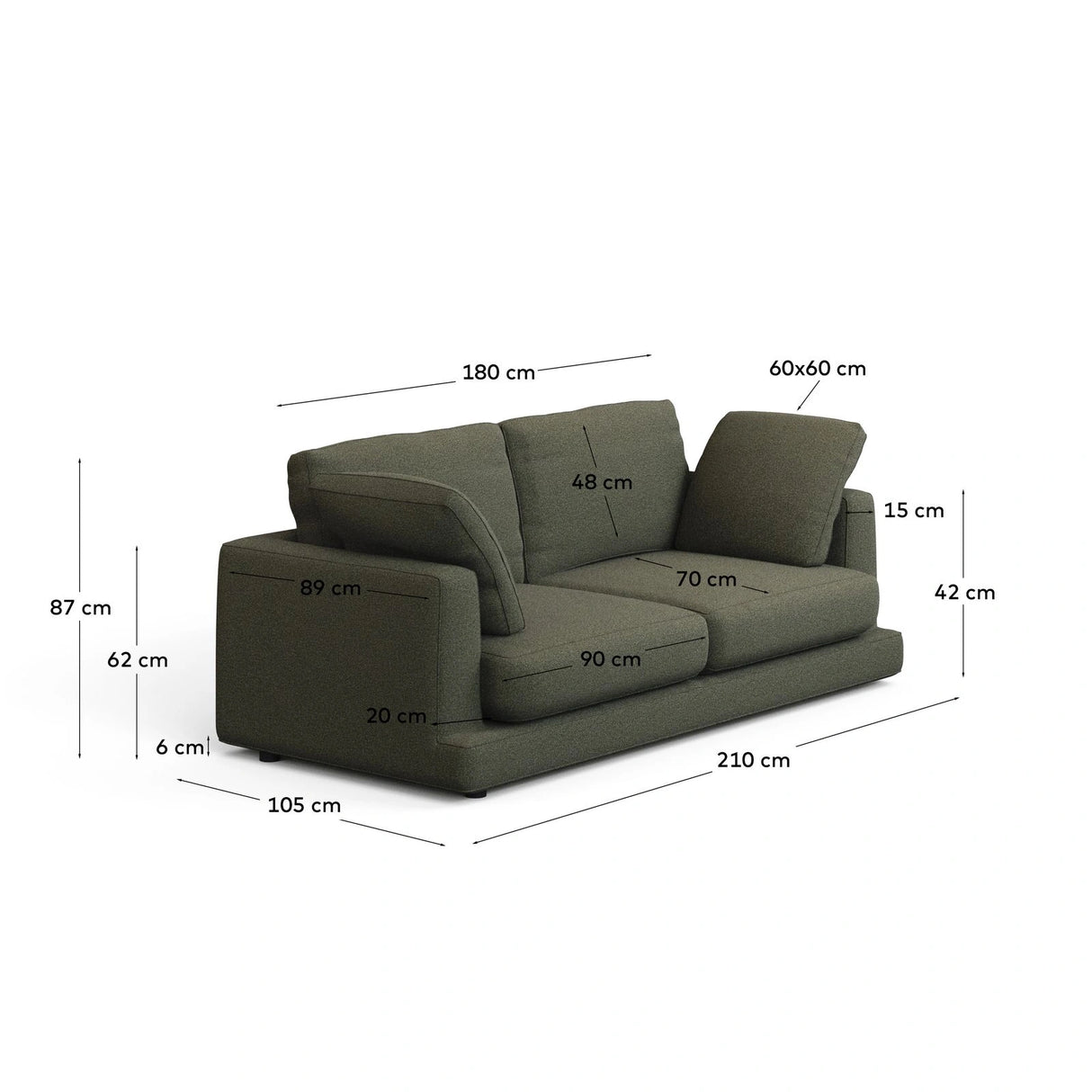 Gala 3-Sitzer-Sofa aus dunkelgrüner Chenille FSC Mix Credit 210 cm von Kave Home – Bild 3