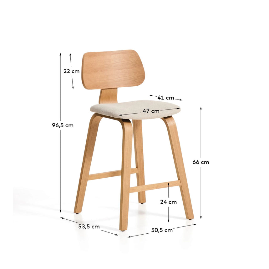 Gena-Hocker aus Eichenfurnier und beigefarbener Chenille 65cm von Kave Home – Bild 2