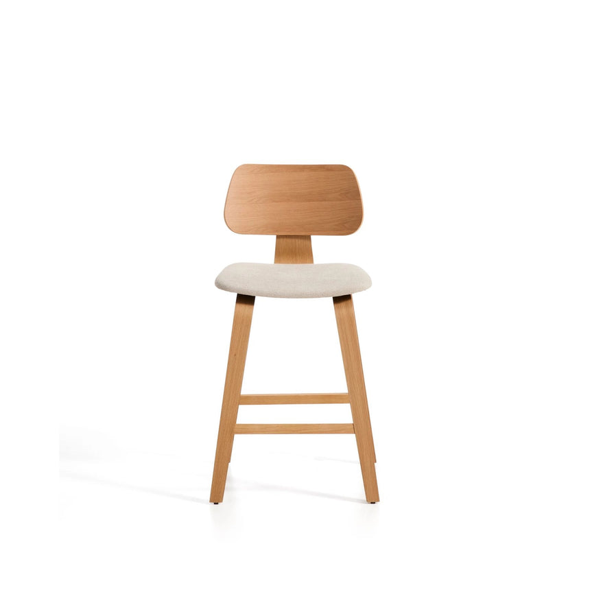 Gena-Hocker aus Eichenfurnier und beigefarbener Chenille 65cm von Kave Home – Bild 5