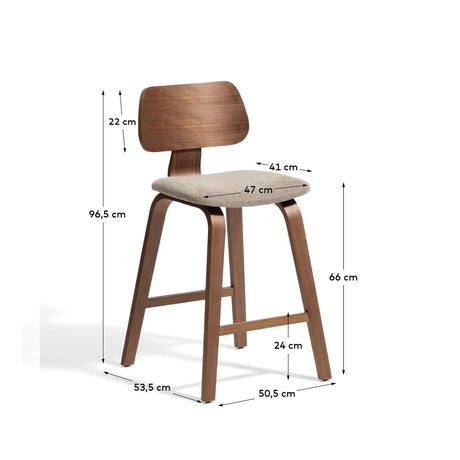 Gena-Hocker aus Nussbaumfurnier oder Eichenfurnier und Chenille 65cm von Kave Home – Bild 2