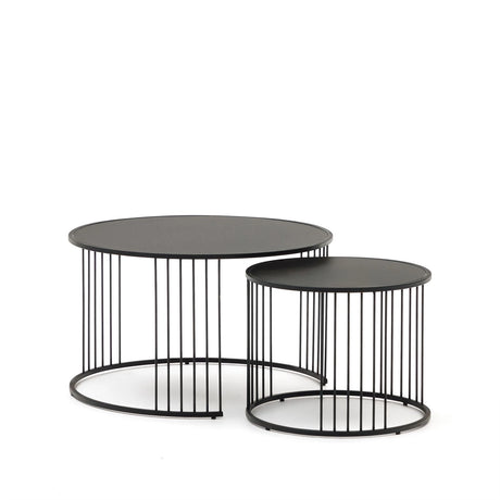 Hadar Set aus 2 Satzbeistelltischen getempertes Glas und Metall in Schwarz Ø75cm / Ø 45cm von Kave Home – Bild 1