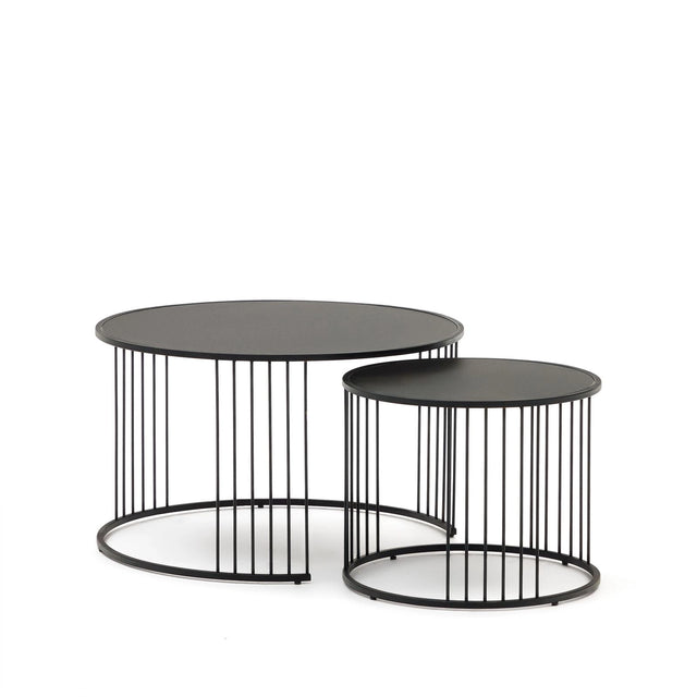 Hadar Set aus 2 Satzbeistelltischen getempertes Glas und Metall in Schwarz Ø75cm / Ø 45cm von Kave Home – Bild 1