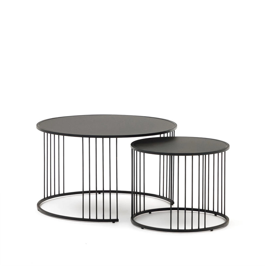 Hadar Set aus 2 Satzbeistelltischen getempertes Glas und Metall in Schwarz Ø75cm / Ø 45cm von Kave Home – Bild 1