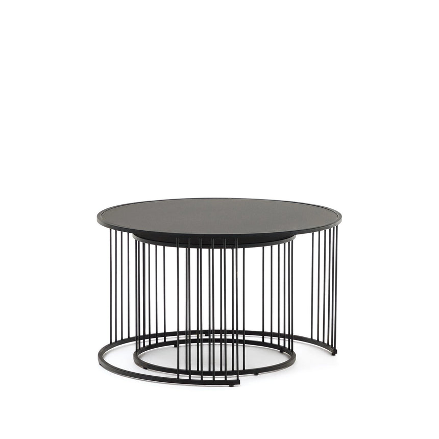 Hadar Set aus 2 Satzbeistelltischen getempertes Glas und Metall in Schwarz Ø75cm / Ø 45cm von Kave Home – Bild 4