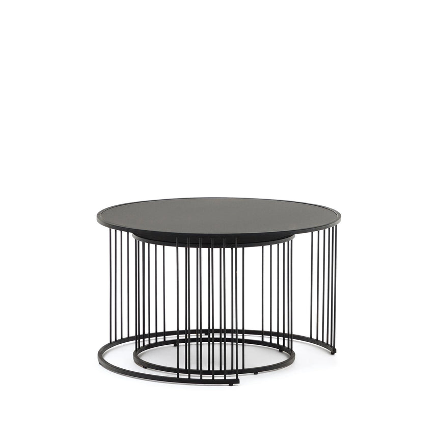 Hadar Set aus 2 Satzbeistelltischen getempertes Glas und Metall in Schwarz Ø75cm / Ø 45cm von Kave Home – Bild 5