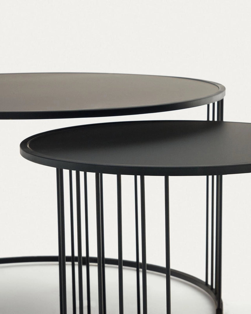 Hadar Set aus 2 Satzbeistelltischen getempertes Glas und Metall in Schwarz Ø75cm / Ø 45cm von Kave Home – Bild 7