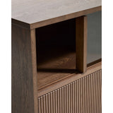 Helvine TV-Möbel mit 4 Türen und 2 Schubladen aus Eschenfurnier mit dunklem Nussbaum-Finish und gehärtetem Glas, 200 x 54 cm, FSC 100% von Kave Home – Bild 10