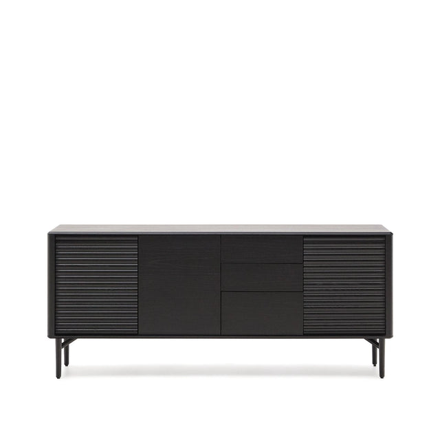 Highboard Lenon 3 Türen 3 Schubladen Eiche massiv und furniert schwarz 200x86cm FSC Mix Kredit von Kave Home – Bild 1
