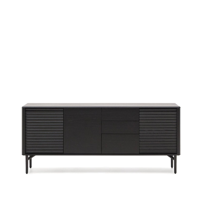 Highboard Lenon 3 Türen 3 Schubladen Eiche massiv und furniert schwarz 200x86cm FSC Mix Kredit von Kave Home – Bild 1
