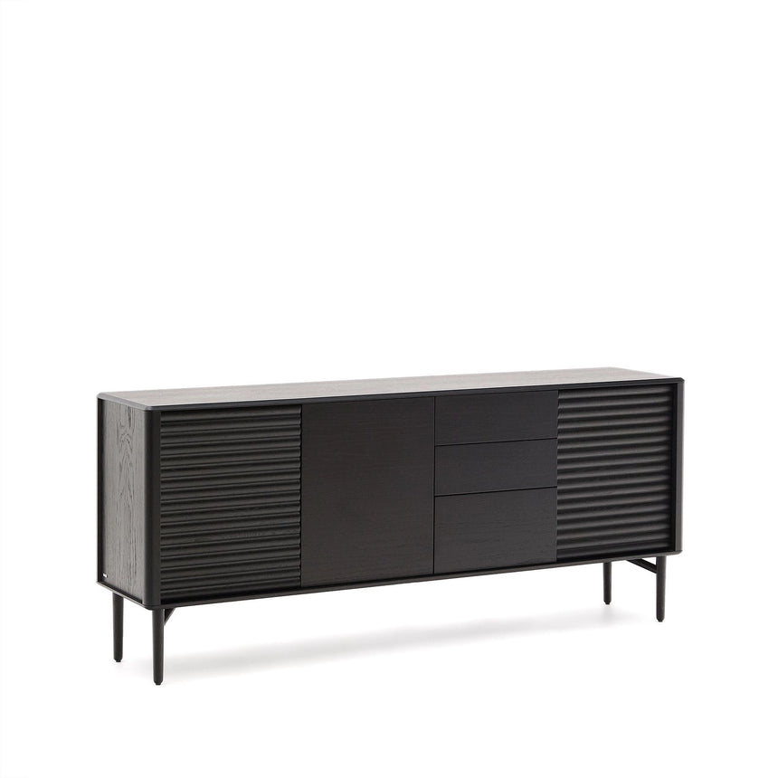 Highboard Lenon 3 Türen 3 Schubladen Eiche massiv und furniert schwarz 200x86cm FSC Mix Kredit von Kave Home – Bild 6