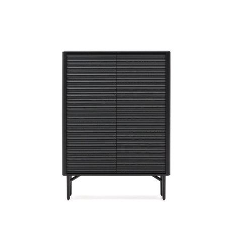 Highboard Lenon 4 Türen Massivholz und Eichenfurnier schwarz 104,5x144 cm FSC Mix Kredit von Kave Home – Bild 1