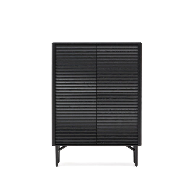 Highboard Lenon 4 Türen Massivholz und Eichenfurnier schwarz 104,5x144 cm FSC Mix Kredit von Kave Home – Bild 1