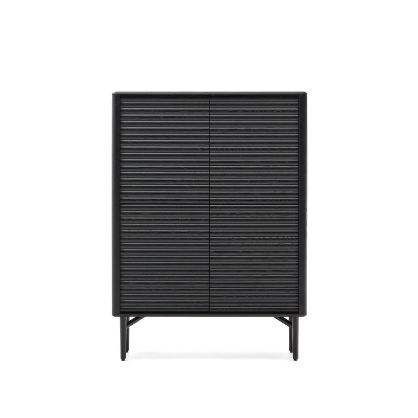 Highboard Lenon 4 Türen Massivholz und Eichenfurnier schwarz 104,5x144 cm FSC Mix Kredit von Kave Home – Bild 1