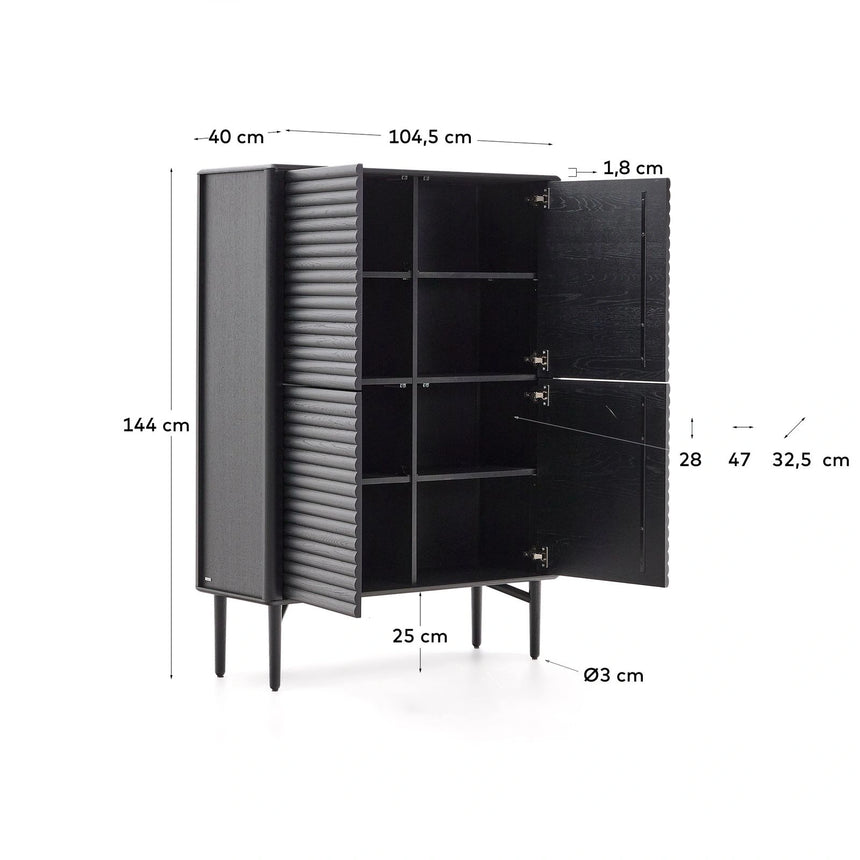 Highboard Lenon 4 Türen Massivholz und Eichenfurnier schwarz 104,5x144 cm FSC Mix Kredit von Kave Home – Bild 4