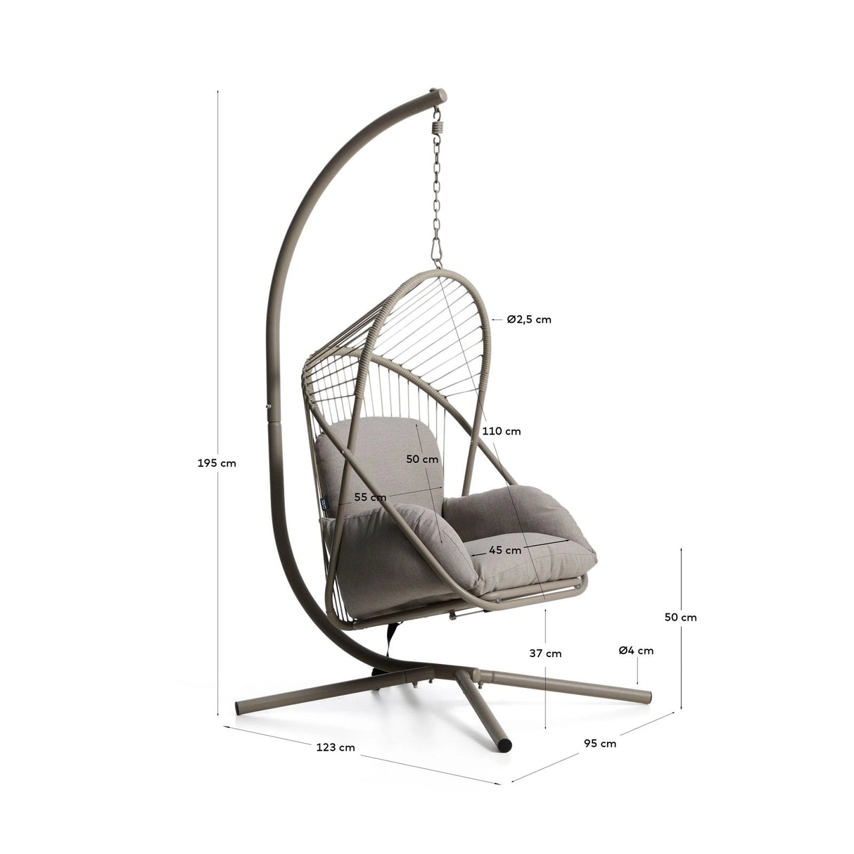 Hängesessel Livadi aus Stahl und taupefarbenem Seil von Kave Home – Bild 3