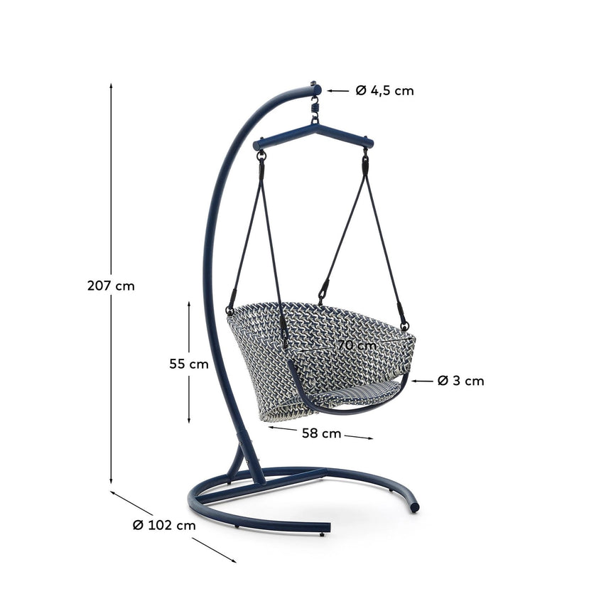 Hängesessel mit Fuß Saliga aus Aluminium und blauem synthetischen Rattan von Kave Home – Bild 7