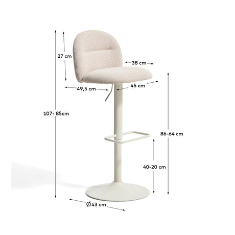 Hocker Arino mit beiger Chenille und beigen Metallbeinen, 65 cm von Kave Home – Bild 4