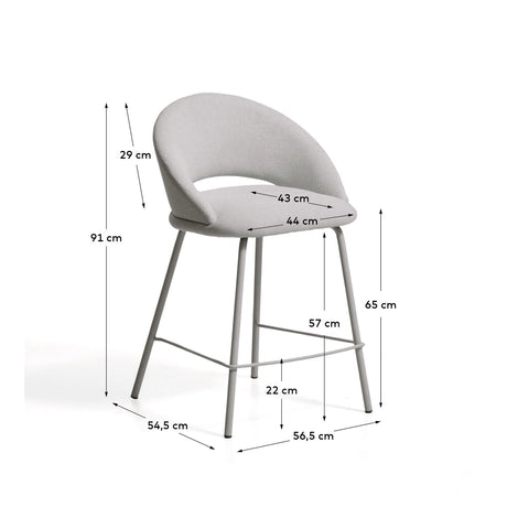 Hocker Bonali mit grauer Chenille und Beinen aus grauem Metall, FSC Mix Credit, 65 cm von Kave Home – Bild 3