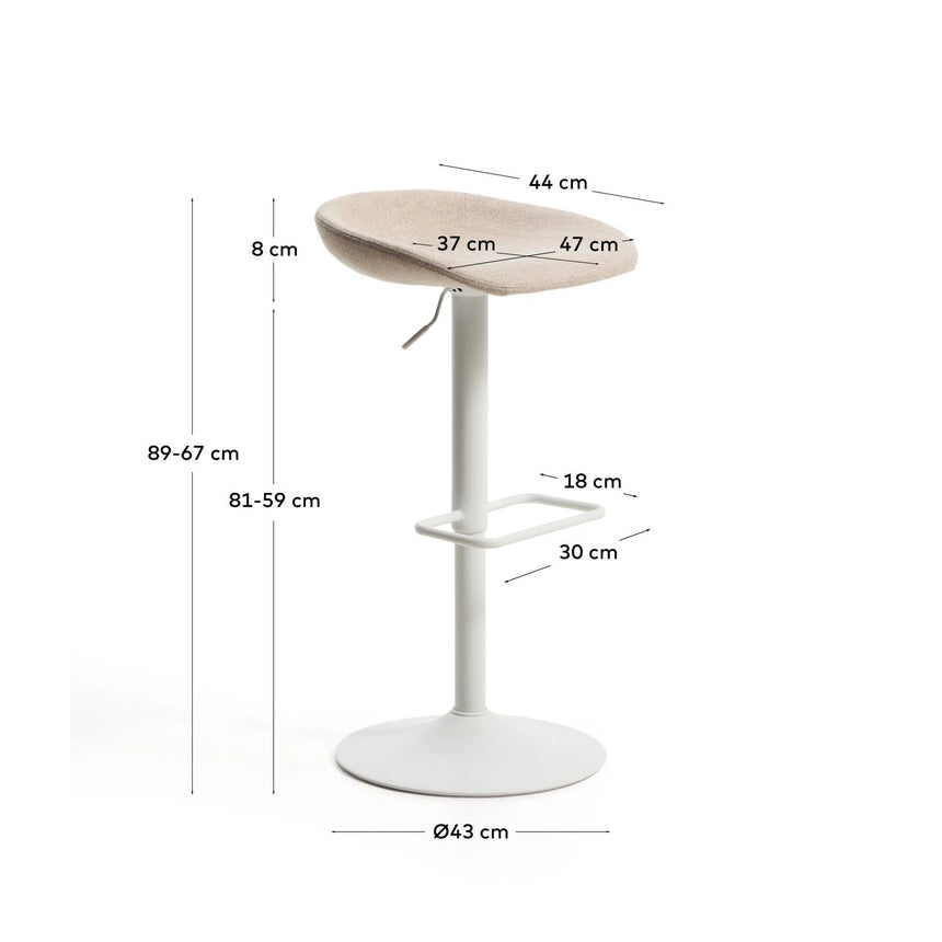 Hocker Danua mit beiger Chenille und mattweißem Stahl, 68–89 cm, FSC 100 % von Kave Home – Bild 3