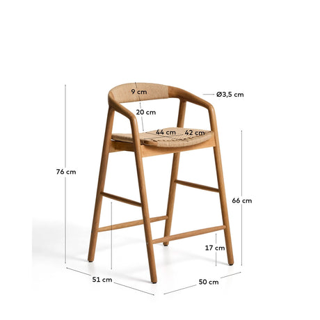 Hocker Derile aus massivem Eichenholz mit Finish in natürlichem Farbton und beigem Papierseil FSC 100% 65 cm von Kave Home – Bild 2