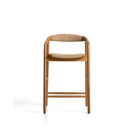 Hocker Derile aus massivem Eichenholz mit Finish in natürlichem Farbton und beigem Papierseil FSC 100% 65 cm von Kave Home – Bild 5