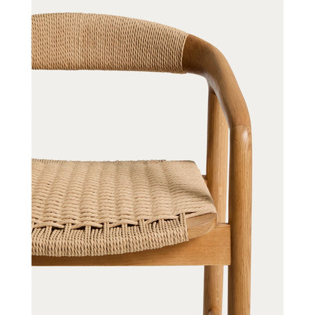 Hocker Derile aus massivem Eichenholz mit Finish in natürlichem Farbton und beigem Papierseil FSC 100% 65 cm von Kave Home – Bild 6