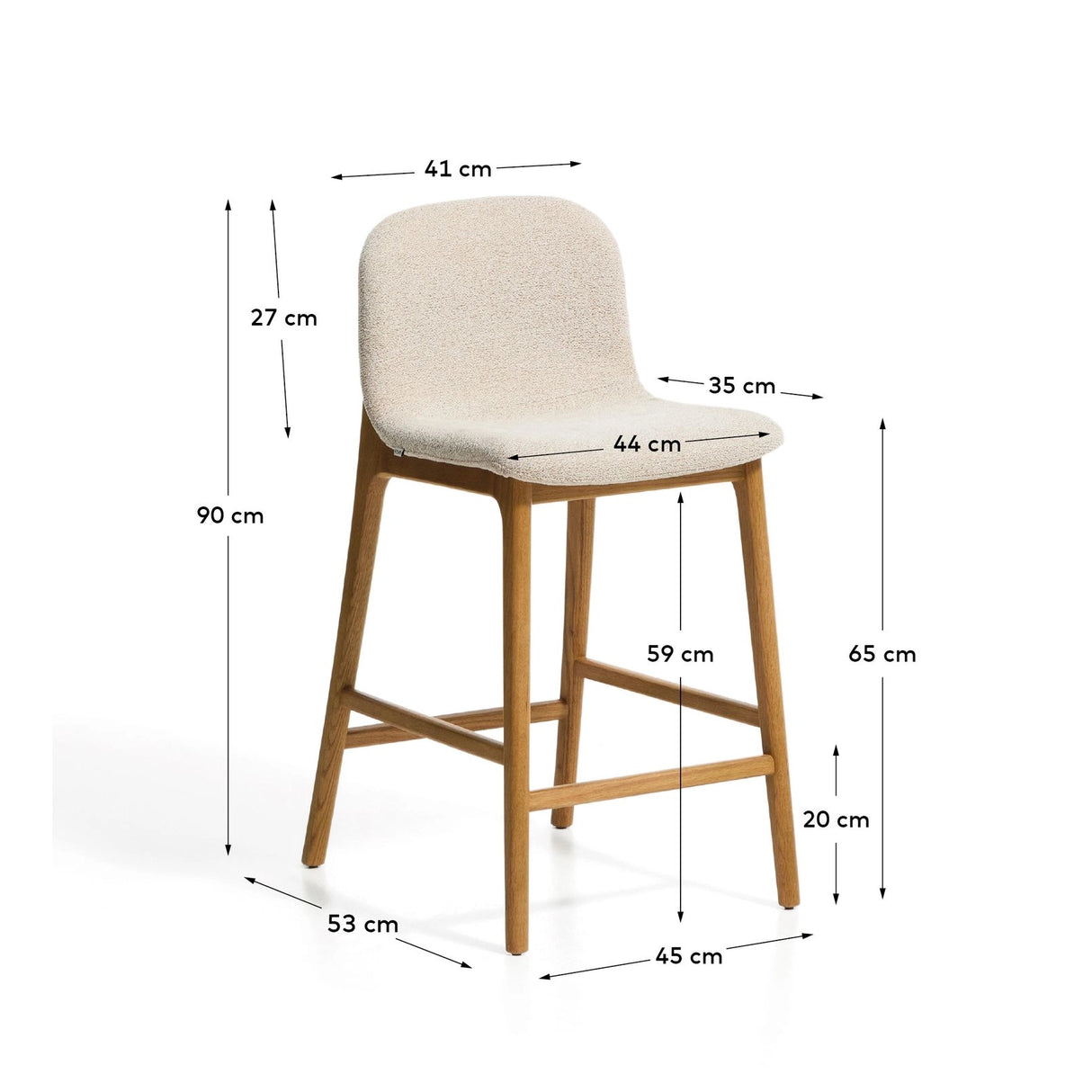 Hocker Elnor aus Chenille und Beinen aus massivem Eichenholz mit Finish, 65 cm von Kave Home – Bild 2