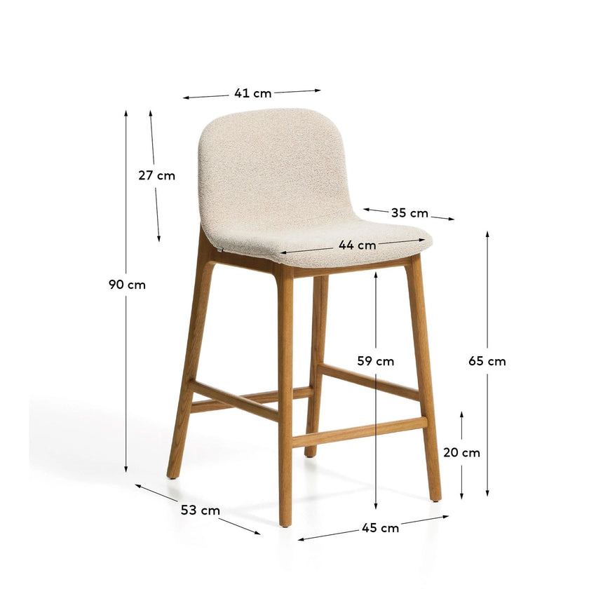 Hocker Elnor aus Chenille und Beinen aus massivem Eichenholz mit Finish, 65 cm von Kave Home – Bild 2