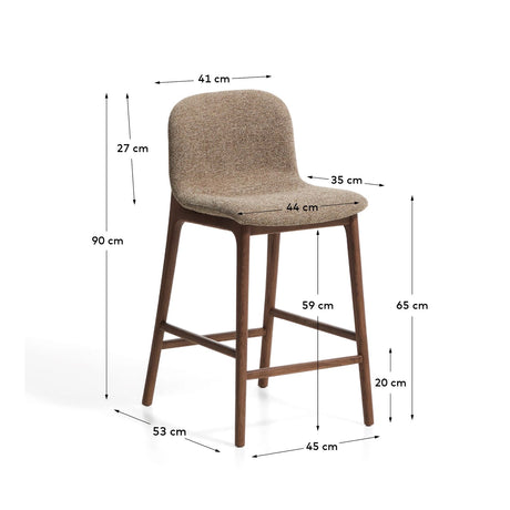 Hocker Elnor aus brauner Chenille und Beinen aus massivem Eichenholz mit Nussbaum-Finish 65 cm von Kave Home – Bild 2
