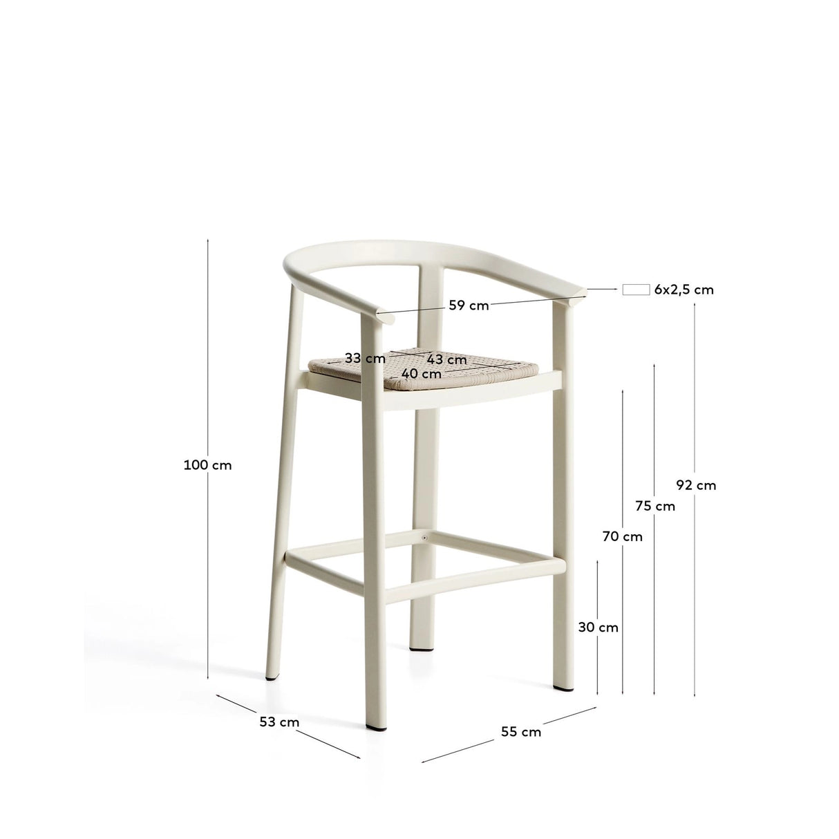Hocker Erice aus Aluminium und ecrufarbenem Seil, 75 cm von Kave Home – Bild 4
