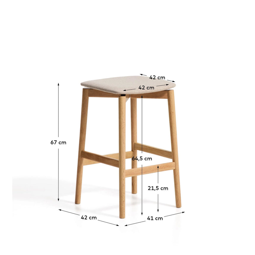 Hocker Evera aus Eichenfurnier mit naturfarbenem Finish und beiger Chenille, 65 cm von Kave Home – Bild 2