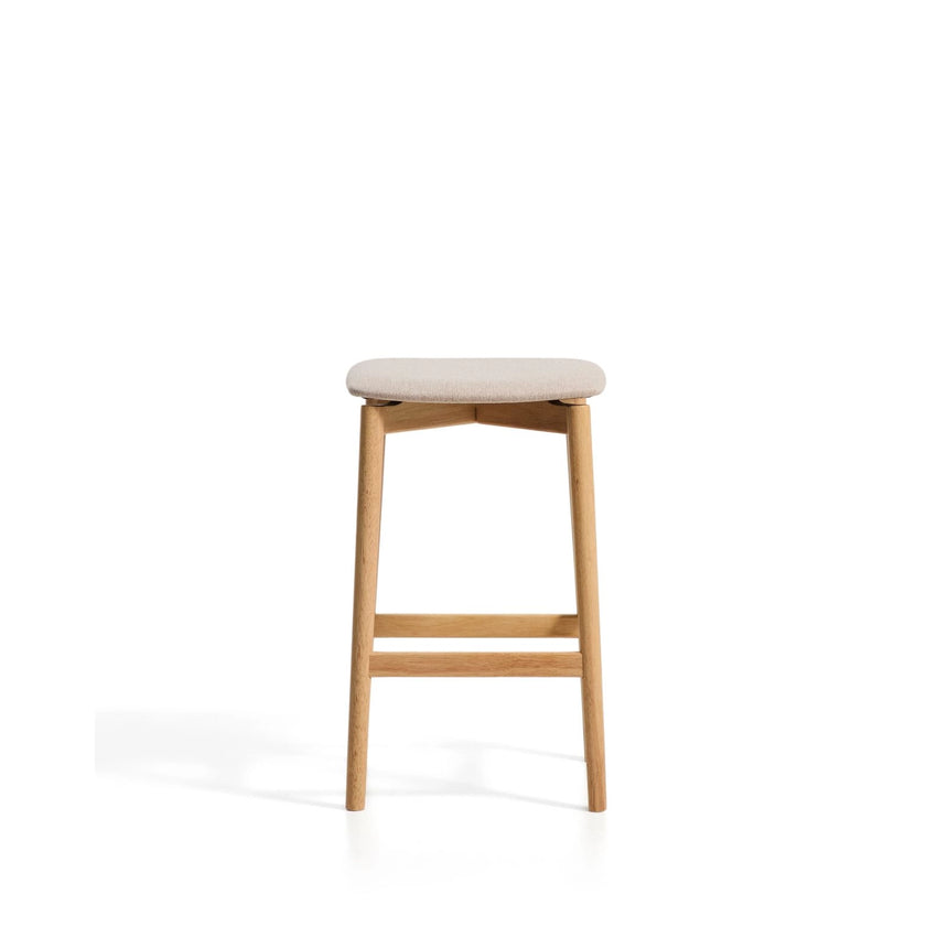 Hocker Evera aus Eichenfurnier mit naturfarbenem Finish und beiger Chenille, 65 cm von Kave Home – Bild 5