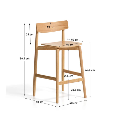 Hocker Evera mit Rückenlehne aus Eichenfurnier mit naturfarbenem Finish, 65 cm  von Kave Home – Bild 2
