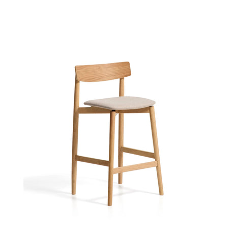 Hocker Evera mit Rückenlehne aus Eichenfurnier mit naturfarbenem Finish und beiger Chenille, 65 cm von Kave Home – Bild 1